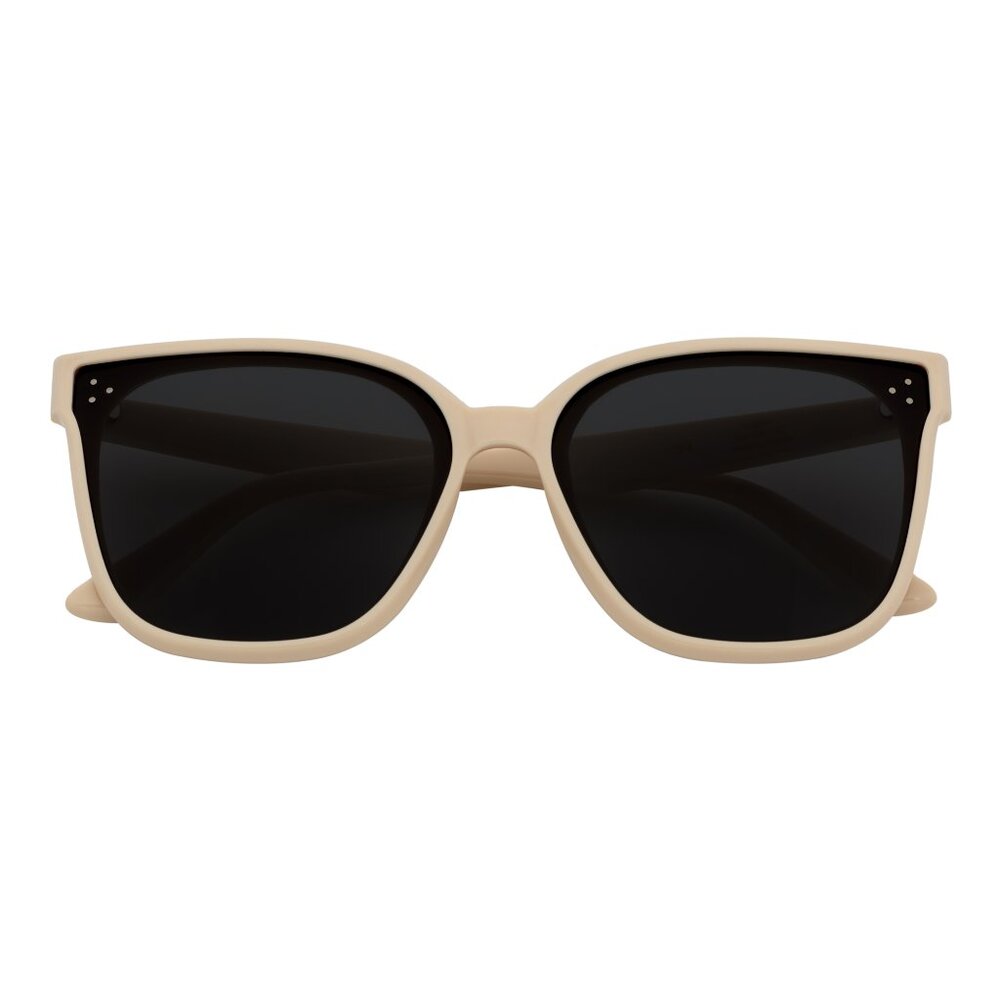 Polarized Womens Oversize 3 Pin Cat Eye Sunglasses Creme Smoke Tint